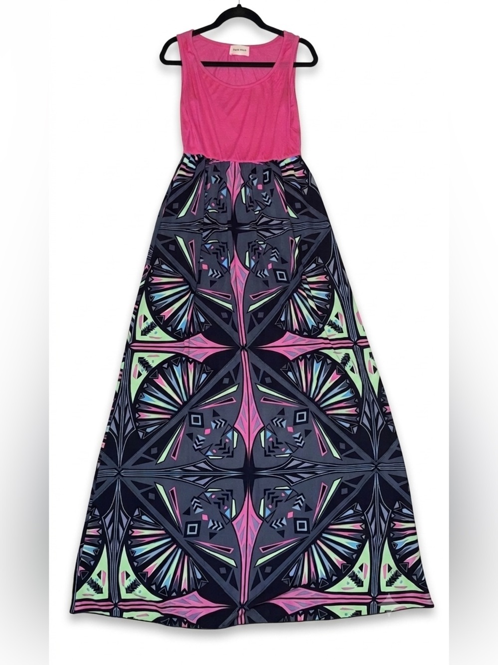 Style Rack Pink Tank Geometric Print Maxi Dress Long-Size Medium